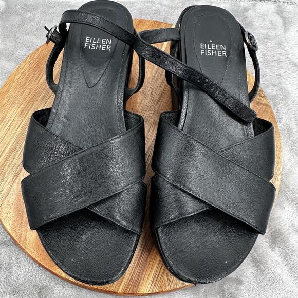 Eileen Fisher Shoes Womens Size 7 Platform Sandal Wedge Buckle Strap Leather - Picture 9 of 11